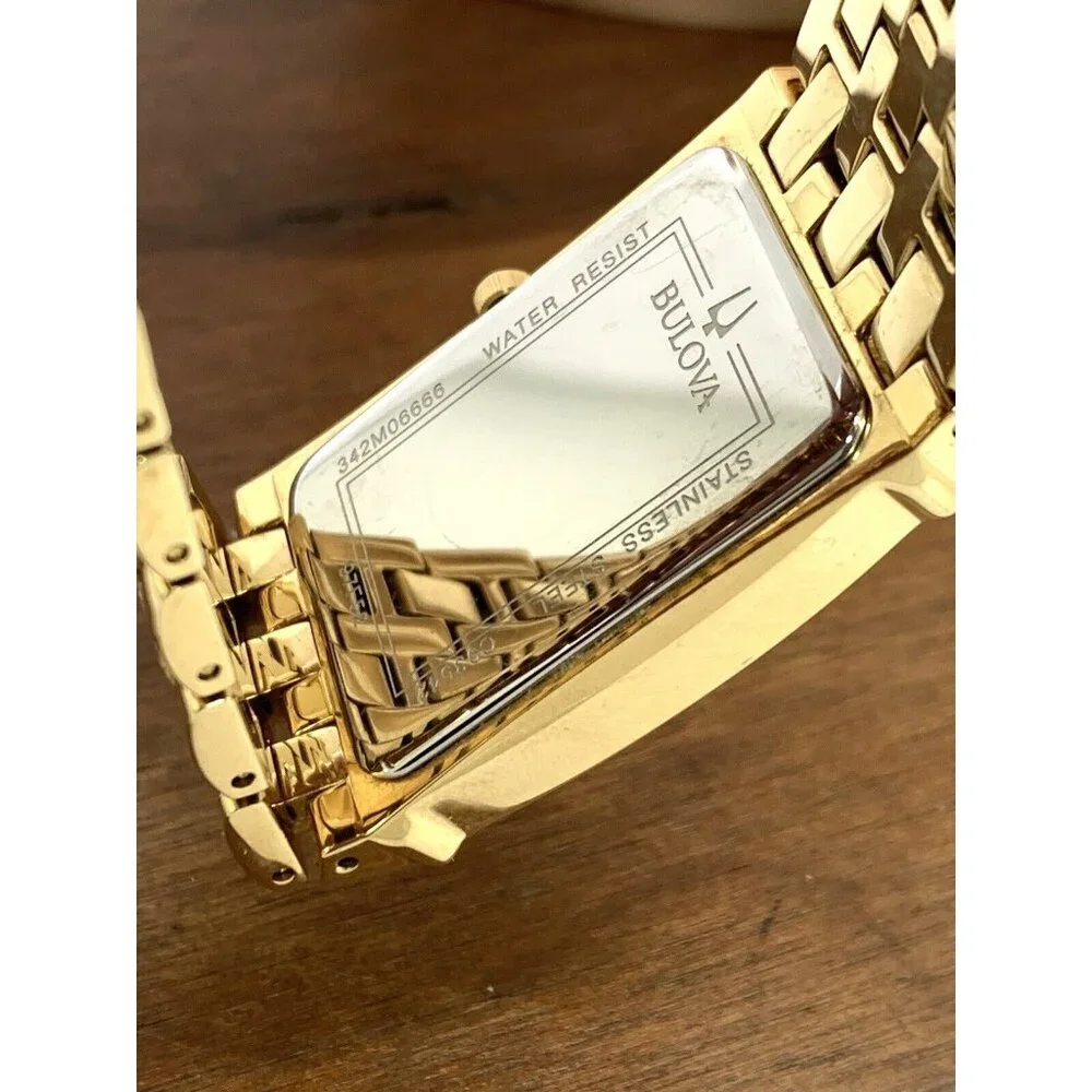 Bulova Men's Watch 97F52 Quartz Diamond Dial Gold Tone Stainless Steel Wide Band